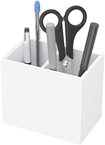 NIUBEE White Acrylic Pen Holder 2 Compartments, Desk Office Pencil Cup Desk