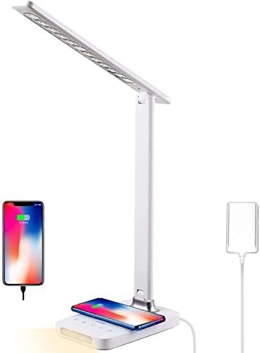 VAVOFO LED Desk Lamp with USB Charger, USB Charging Port, Table Lamp with 5 Brightness Levels Touch Control, 30/60 min Auto Timer, Dimmable Eye-Caring Desk Light for Home Office