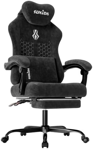 SUKIDA Fabric Video Gaming Chair, Ergonomic High-Back Computer Game Chairs with Large Massage Adjustable Lumbar Support, Headrest and Linked Armrests for Long Hours Sitting Task Chair, Purple