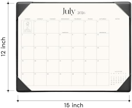 Cabbrix Desk Calendar 2026 with Desktop Mat, Simplified Medium Desk Pad Calendar 15" x 12" July 2026 to December 2027, Desk Blotter Calendar for Home School and Office (Dark Black)