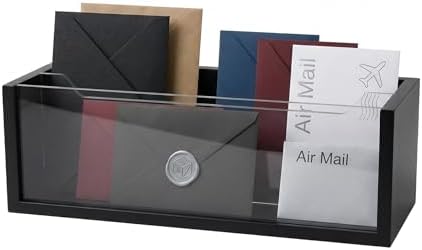 Black Mail Organizer for Desk,Acrylic Letter Holder with Adjustable Divider