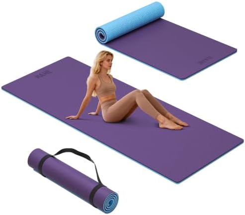 HAHE Wide Yoga Mat 72"x32"x0.4" Thick Pilates Mat with Carrying Strap