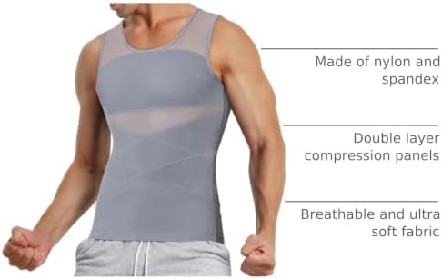 TAILONG Men's Compression Shirt for Body Shaper Slimming Vest Tight Tummy Underwear Tank Top