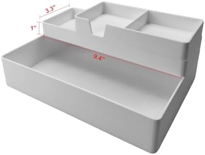Amazon Basics Rectangular Plastic Desk Organizer, Half Accessory Tray for Office Supplies and Workspace Organization, 9.4" x 3.3" x 1", White (Pack of 2)