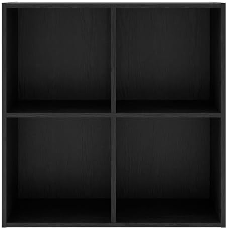 Homes: Inside + Out Apexa 4-Cube Storage Organizer Shelves, Stackable Wood Bookcase Fits Cubby Bins for Organization, Dorm Teen Room Decor & Home Office, Black
