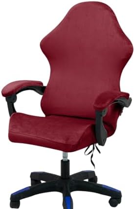 Gaming Chair Cover Set with Armrest Covers, Velvet Stretch Slipcover 1-Piece Form Fit Cover & Chair Armres Covers Included（no Chair） (Claret)