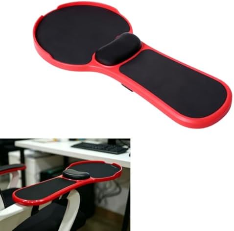 Ergonomic Adjustable Chair Arm Rest Mouse Pad with Wrist Cushion,Mouse Extension Platform Tray with Anti-Fall Baffle, Chair Attachment Arm Support with Straps (Red)