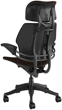 Humanscale Freedom Office Chair with Headrest - Ergonomic Work Chair with Standard Height Adjustable Duron Arms - Wheels for Carpet - Graphite Frame with Dark Brown Corde 4 Fabric