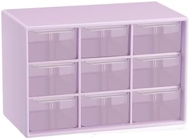 Small Drawer Organizer for Desk, 7.1" x 3. 8" x 4.6" Mini Desktop Drawer Organizer with 9 Clear Drawers, Plastic Desktop Craft Storage Box for Desk Office School Home (Purple)