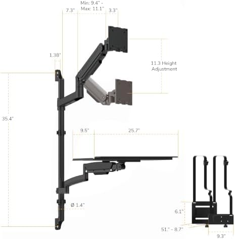 Mount-It! Heavy-Duty Wall Workstation, Ultrawide Monitor Arm, Keyboard Tray