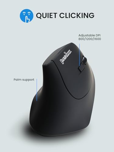 Perixx PERIMICE-715RX Coreless Rechargeable Vertical Mouse - Duo Wired and Wireless Charging Feature - Charger Included - Right-Handed - Black