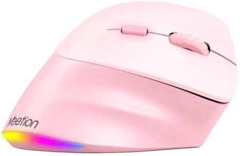 MEETION Left-Handed Ergonomic Vertical Wireless RGB Mouse, Pink
