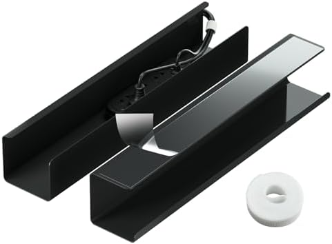 2 Pack No-Screw Cable Management Under Desk, Self-Adhesive Cord Organizer, Wire Management Tray for Office and Home (Black)