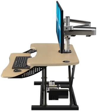 VERSADESK PowerPro Elite 36” x 24" – App Controlled Electric Standing Desk Converter w/USB Charging Port. Raises up to 20”. Fully Assembled – Includes LED Lights. Supports 80 lbs. – Maple