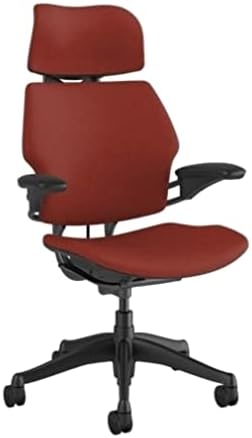Humanscale Freedom Office Chair with Headrest - Ergonomic Work Chair with Standard Height Adjustable Duron Arms - Wheels for Carpet - Graphite Frame with Parma Red Corde 4 Fabric