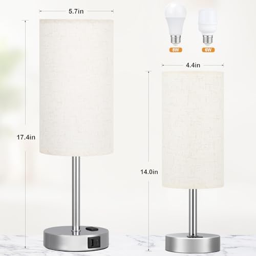 White Touch Table Lamp for Bedroom - Bedside Desk Lamp for Dorm Study
