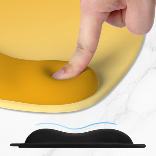 ITNRSIIET Ergonomic Mouse Pad, Cushioned Gel Wrist Rest, Non-Slip Base, Smooth Surface, Cute Multi-Color, 9.5 x 8.2 in, Yellow