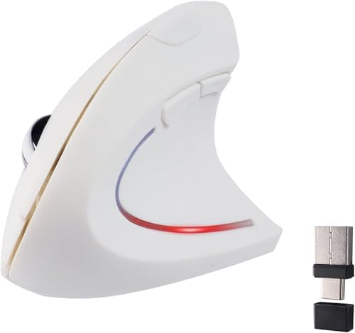 Ergonomic Vertical Wireless Mouse - USB C Dual Interface, Multi-Device Compatible, Reduces Hand Fatigue for PCs and Laptops, for Friends and Family (White)