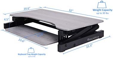 Rocelco 32" Height Adjustable Standing Desk Converter - Quick Sit Stand Up Dual Monitor Riser - Gas Spring Assist Tabletop Computer Workstation - Large Retractable Keyboard Tray - Grey (R ADRG)