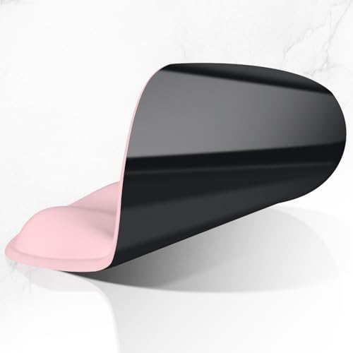 ITNRSIIET Ergonomic Mouse Pad with Wider Memory Foam Wrist Rest +17%, Curved Cushion Reduces Pressure 20%, Pain Relief, Non-Slip, Smooth, Cute Color Desk Accessory, 9.9 x 9 inch, Blush Pink