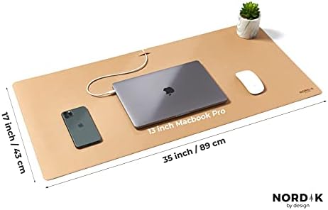 Nordik Leather Desk Mat -Champagne Beige- Large Leather Desk Pad 35x17 in