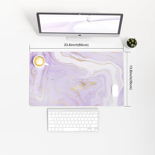 Faux Leather Large Mouse Pad, Office Desk Mat, 23.6"x13.8", Violet Marble