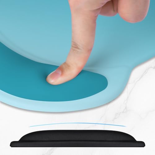 ITNRSIIET Ergonomic Mouse Pad with Comfort Gel Wrist Rest, Non-Slip PU Base, Smooth Textured Surface, Reduces Hand Fatigue & Wrist Pain, 8.7 x 7.2 Inch for Office Gaming Home, Blue