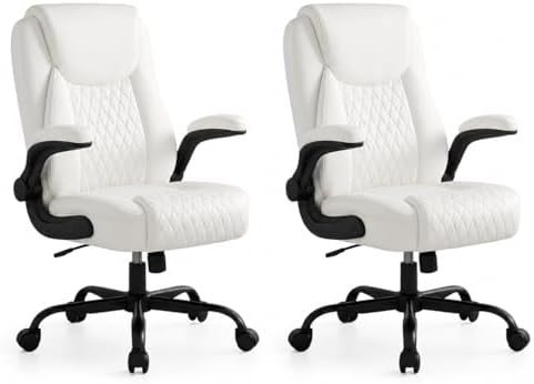 GTPLAYER White Office Desk Chair with 90° Flip-up Arm, 2 Pack