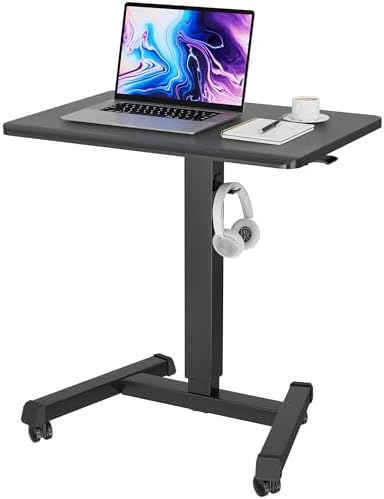 BONTEC Mobile Standing Desk Adjustable Height,Rolling Laptop Cart with Hook