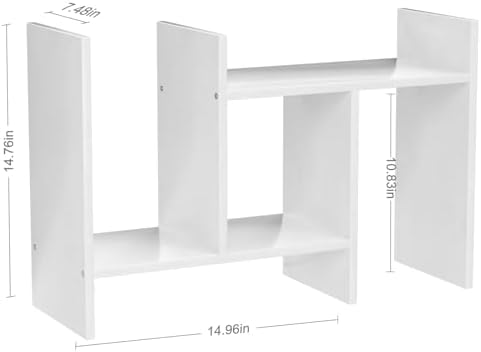 Desk Shelves Wood Desktop Orgnizer Shelf. Office Organization for Top of Desk Organizers and Accessories Bookshelf Shelving,Adjustable Tier H-Shape Mini Bookcase(White)