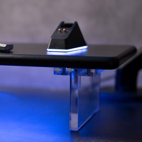 Bamboo Monitor Stand, Desk Shelf with Acrylic Legs and RGB Lights
