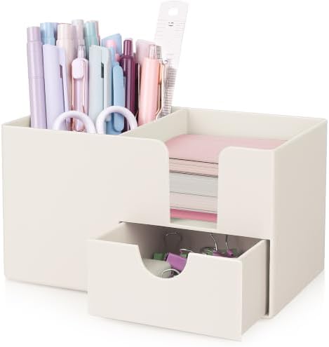 SKYDUE Small Desk Organizer with Sticky Notes Holder,Pen Holder for Desk