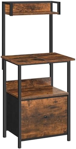 MAHANCRIS Printer Table with Storage, Home Printer Stand with File Cabinet, Fits A4/Letter Size Files, Printer Cabinet with Large Tabletop, Display Shelf, for Home Office, Rustic Brown PTHR3501
