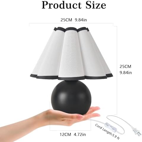 Matte Black Small Touch Control Table Lamp for Bedroom,Black Bedside Lamps for Nightstand,Cute Mini Small Table Lamps for Small Spaces with Scalloped Shade for Kitchen Counter,Bookshelf,Living Room