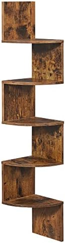 VASAGLE Corner Shelf Wall Mount, 5-Tier Floating Corner Bookshelf