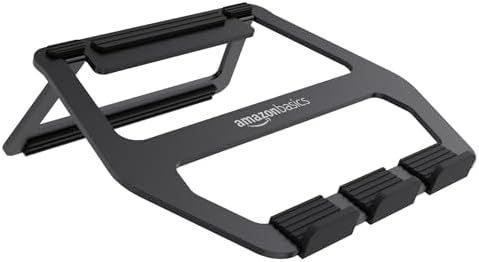 Amazon Basics Aluminum Portable Foldable Laptop Stand with Ventilated Cooling, Anti-Slip Design, Travel-Friendly, for Laptops up to 13", Black
