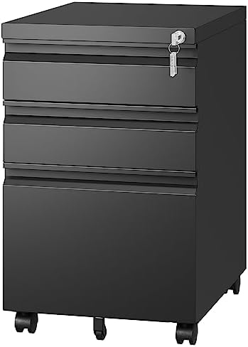 Letaya 3 Drawer Mobile File Cabinet with Lock,Under Desk Metal Filing Cabinets for Home Office Organizer Letters/Legal/A4((Fully Assembled-Black)