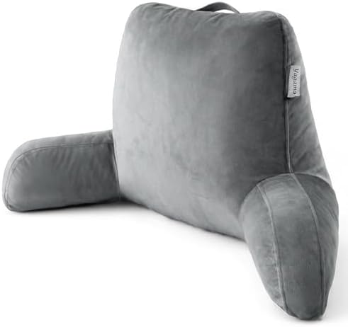 Reading Pillow with Adjustable Memory Foam,Adult Backrest with Arms, Back Pillow for Sitting in Bed with Washable Cover- Large, Gray