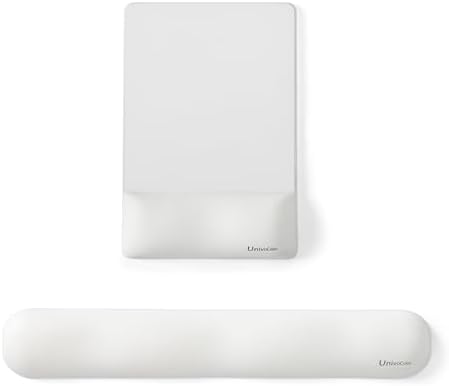 UnivoColors Design-Wave Set of Keyboad Wrist Rest & Mouce Pad,Artificial Sheepskin+Memory Foam+Ergonomic+Anti-Slip Gel, Resilience Support During Work and Gaming,Keyboard Accessory,White