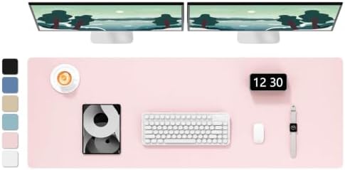 Hsurbtra Desk Pad, 48" x 17" PU Leather Desk Mat, XXXL Extended Mouse Pad, Waterproof Desktop Blotter Protector, Non-Slip Ultra Thin Large Laptop Keyboard Writing Mat for Office Home, Pink