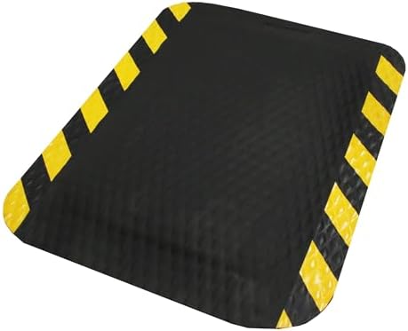 M+A Matting Hog Heaven Industrial-Grade Anti-Fatigue Mat | OSHA Yellow Striped Border | Welding Safe, Slip Resistant, Grease/Oil Proof, Ergonomic 7/8-inch Mat (Black, 4' x 6')