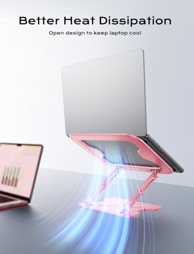 JCZT Adjustable Laptop Stand for Desk, Metal Foldable Laptop Riser, Pink