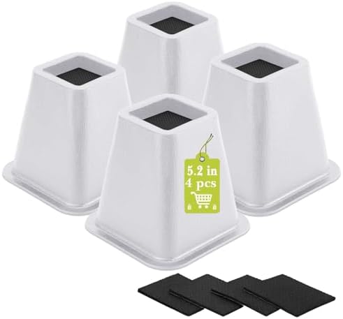 4 Pack Furniture Risers 6 Inch, Bed Risers Heavy Duty for Table Desk Couch Chair Sofa Cabinet Bed Frame Dorm, Square Table Leg Risers Lift Height 6", White