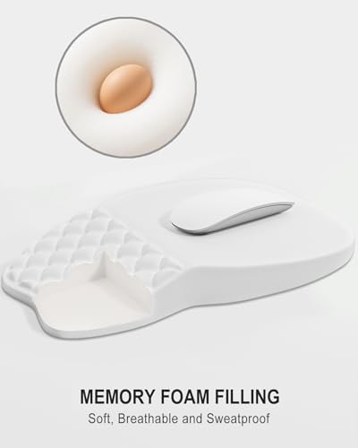Auhoahsil Ergonomic Mouse Pad with Wrist Rest, Comfortable Slope Computer Mouse Mat with Wrist Support, Memory Foam Filling, Non-Slip Silicone Base, Pain Relief, for Gaming & Work, 8 x 12 in, White