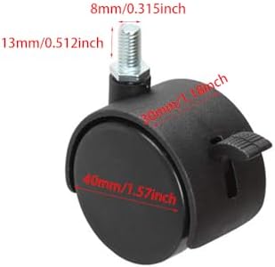 8 Pack Plastic Castor Replacement Wheel for Furniture, 1.5 Inch Diameter Black Small Threaded Caster Cabinet Wheel Office Furniture Desk Floor Swivel Plate Screw In Caster, 5/16" Threaded with Brake