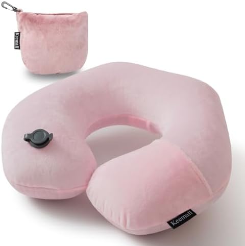 Keemall Inflatable Travel Neck Pillow for Airplane to Relieve Neck Pain