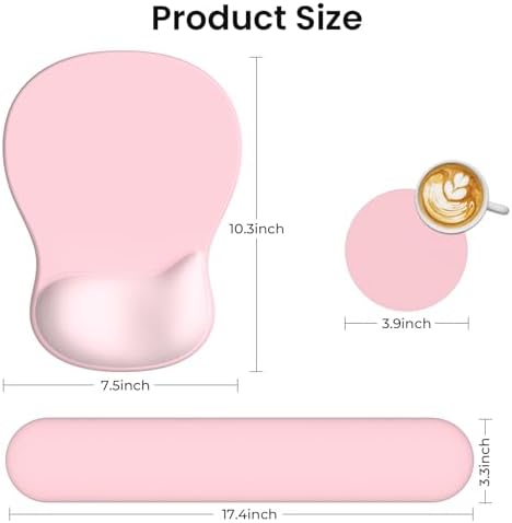 AKIT Ergonomic Mouse Pad and Keyboard Wrist Rest Set,Memory Foam,Pink