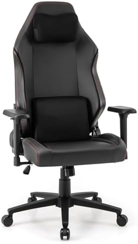 GIANTEX Gaming Chair, Video Game Chair with Magnetic Headrest & Lumbar Support, Ergonomic Computer Chair w/Rocking Function & 2D Armrests, Height Adjustable Swivel Task Chair, Black