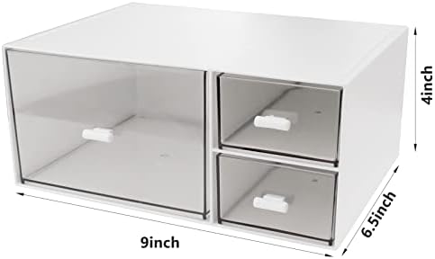 Desk Organizer Stackable Storage Drawers with 3 Compartments Stackable Drawers Great for Desk Storage, Makeup Storage Bathroom Organization Accessories Etc (White)