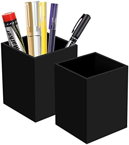 Ptaedex Acrylic Pen Holder Organizer, Black Pencil Holder for Desk, 2 Pack